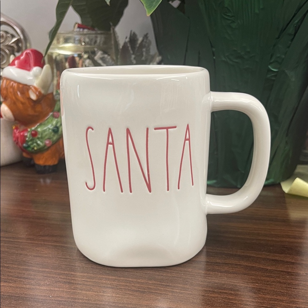 Rae Dunn White with Red Large Letter SANTA Mug